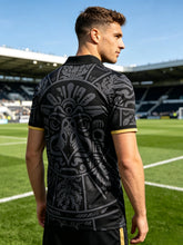 Load image into Gallery viewer, Men's Mexico inspired football polo. Classic black &amp; gold design, lightweight top for sports and daily casual wear

