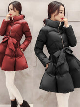Load image into Gallery viewer, 2023 New Fashion Winter Coats Women Warm Outerwea Cotton Padded Jackets Womens Clothing Belt Zipper Parkas Femme A-word Jacket
