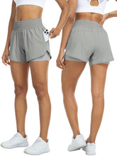 Load image into Gallery viewer, Women's high-waisted athletic shorts for running, yoga, layered design, anti-exposure, fitness, and workout with pockets
