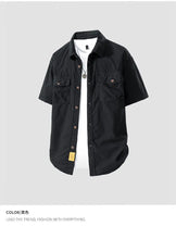 Load image into Gallery viewer, Workwear shirt for men summer loose and casual short-sleeved men American retro lapel coat trendy brand outdoor wear
