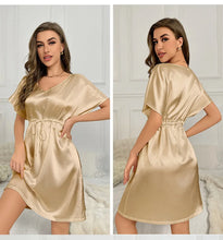 Load image into Gallery viewer, V-Neck Nightdress Loungewear Women Sleepwear Morning Gown Lingerie Sleepdress Robe Summer Nightgown Silky Satin Home Dress
