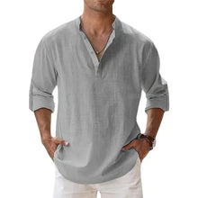 Load image into Gallery viewer, Streetwear Men Lightweight Shirts Long Sleeve Henley Cotton Linen Shirts for Men Beach Hawaiian Shirts Breathable Collar Tshirts
