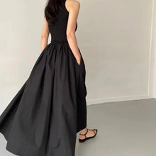 Load image into Gallery viewer, Female Fashion Style Dress New Summer Simple Elegant Black Long Dresses For Women Round Neck Sleeveless High Waist Temperament
