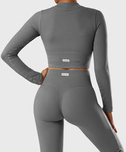 Load image into Gallery viewer, Yoga Shirt Woman Autumn Winter Ribbed Long Sleeve Sports Top Running Training Fitness Top Shockproof Zipper Yoga Tops Women
