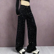 Load image into Gallery viewer, New Female Black Jeans Are Cool Studded With Diamonds. Casual Denim Trousers High-waisted, Straight-leg Wide-leg Pants Women's
