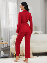 Load image into Gallery viewer, Wrap Belt V Neck Pajama Set
