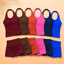 Load image into Gallery viewer, Women Seamless Yoga Set Halter Sports Bra Scrunch Butt Shorts 2 Piece Gym Workout Fitness Activewear High Waist Athletic Outfit
