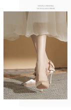 Load image into Gallery viewer, Wedding Heels Women Luxury Brand Design String Bead Pearls High Heels Ladies Sexy Elegant Pointed Toe White Black Pumps
