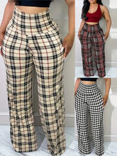 Load image into Gallery viewer, Women's Plaid Wide Leg Pants  High Waist Casual Loose Trousers for Spring   Summer
