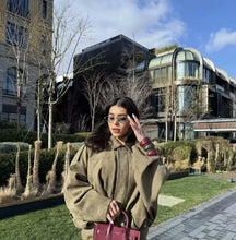 Load image into Gallery viewer, Women Bomber Jackets Suede Texture Coats Fashion Turn-down Collar Long Sleeve Loose Vintage Female Outerwear Chic Top Streetwear
