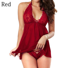 Load image into Gallery viewer, Summer Nightdress Open Back Sleeping Dress for Women Sexy Lingerie Halter Chemise Lace Babydoll Mesh Nightwear V Neck Teddy
