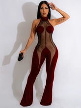 Load image into Gallery viewer, Sheer Lace Halter Flare Jumpsuit
