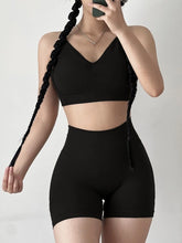 Load image into Gallery viewer, Women's Yoga Set Strappy Sports Bra &amp; High Waisted Shorts | Quick Dry Padded Butt Lifting Workout Outfit for Running Traini
