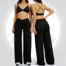 Load image into Gallery viewer, Yoga Set - Backless Bra + Cross Waist Wide Leg Pants Fitness Suit, Jogging Tracksuit Active Wear Workout Loungewear Sports Gym

