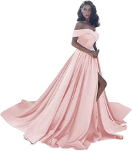 Load image into Gallery viewer, Simple Off Shoulder Satin Evening Gown

