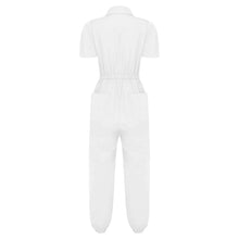 Load image into Gallery viewer, Womens Short Sleeve Scrubs Jumpsuit Front Zipper Elastic Waist Jogger Pants Rompers Nurse Doctor Workwear for Caring Nursing

