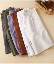 Load image into Gallery viewer, Women's Shorts Cotton Linen High Waisted Short Pants Casual Loose Solid Purple Button Summer Shorts for Women
