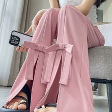 Load image into Gallery viewer, Women's Wide-Leg Pants High-Waisted with Bow Tie Detail Side Slits
