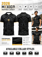 Load image into Gallery viewer, Men's Mexico inspired football polo. Classic black &amp; gold design, lightweight top for sports and daily casual wear
