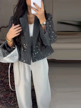 Load image into Gallery viewer, Elegant Cropped Sequin Blazer Jacket
