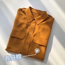 Load image into Gallery viewer, Women Real Silk Shirts Classic Double Pockets Solid Color Casual Fashion Long Sleeve Thin Shirt Blouses Tees
