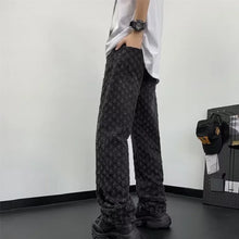 Load image into Gallery viewer, Jacquard All Over High Street Jeans Mens 2024 New Straight Lift Pattern Loose Wide Leg Jeans Casual Boyfriend Jeans Pants Tide
