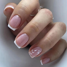 Load image into Gallery viewer, False Nail Full Cover Fake Nail Pink Glitter Wearable French Short Nails Square Head False Nail Press On Nails Manicure Tool
