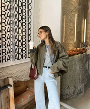 Load image into Gallery viewer, Women Bomber Jackets Suede Texture Coats Fashion Turn-down Collar Long Sleeve Loose Vintage Female Outerwear Chic Top Streetwear
