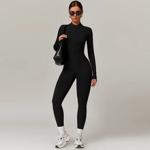 Load image into Gallery viewer, Warm Plush Sports Jumpsuits Women's Tracksuit One-Piece Fitness Suit Winter Gym Sets Long Sleeves Black Exercise Bodysuit Woman
