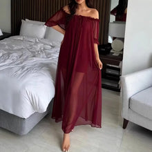 Load image into Gallery viewer, Home Dress Off Shoulder Sheer Nightgown V-neck Ruffle Mesh Nightdress Transparent Short Sleeve Long Sleeping Dress Sleep
