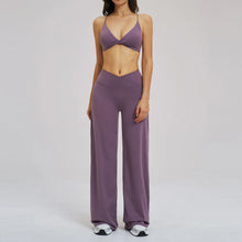 Load image into Gallery viewer, Yoga Set - Backless Bra + Cross Waist Wide Leg Pants Fitness Suit, Jogging Tracksuit Active Wear Workout Loungewear Sports Gym

