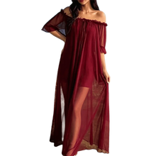 Load image into Gallery viewer, Home Dress Off Shoulder Sheer Nightgown V-neck Ruffle Mesh Nightdress Transparent Short Sleeve Long Sleeping Dress Sleep
