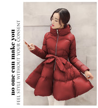 Load image into Gallery viewer, 2023 New Fashion Winter Coats Women Warm Outerwea Cotton Padded Jackets Womens Clothing Belt Zipper Parkas Femme A-word Jacket
