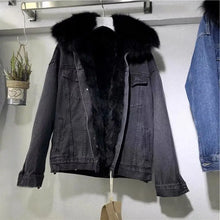Load image into Gallery viewer, Winter Warm Coats Big Fur Collar Denim Jacket Women Basic Coat Female Cold Motorcycle Outerwear Fleece Thick Padded Overcoat
