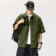 Load image into Gallery viewer, Workwear Short-Sleeved Shirt Men's New Short-Sleeved Slim Jacket Summer Men's Casual Jacket Senior Men's Student Shirt
