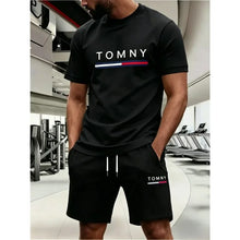 Load image into Gallery viewer, men's sports suit summer fashion street short sleeved sports suit trendyprinted pattern embellishmentThree colors to choose from
