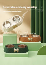Load image into Gallery viewer, Pet Cat Food Bowl PP Base Bow-tie Bowknot Cat Feeder Stainless Steel Double Bowl Dog Food Feeding Drinking Container Pet Supplie
