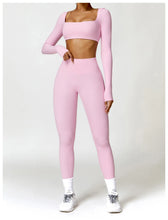 Load image into Gallery viewer, Summer 2PCS Yoga Suit Sports Set Women Quick-Dry Gym Set Women Tracksuit Running Workout Long Sleeve Sports Shirt Yoga Clothing
