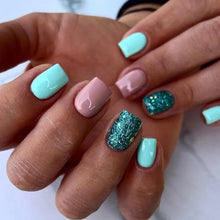 Load image into Gallery viewer, False Nail Full Cover Fake Nail Pink Glitter Wearable French Short Nails Square Head False Nail Press On Nails Manicure Tool
