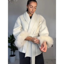 Load image into Gallery viewer, Elegant Women's Lace Up Woolen Coats Solid Full Sleeve Turn-down Collar Loose Lady Coats 2025 Autumn Winter Female Streetwear
