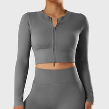 Load image into Gallery viewer, Yoga Shirt Woman Autumn Winter Ribbed Long Sleeve Sports Top Running Training Fitness Top Shockproof Zipper Yoga Tops Women
