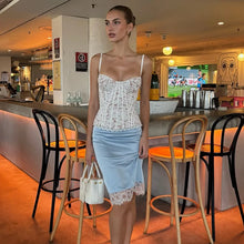 Load image into Gallery viewer, 2 Piece Skirts Set Lace Corset Top and Satin Midi Skirt Women Sexy Bustier Backless Crop Top Bodycon Slip Skirts Matching Outfi
