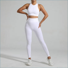 Load image into Gallery viewer, Seamless Ribbed High Waisted Yoga Set for Women, Tummy Control Criss Cross Back Workout Outfit, Quick Dry Fitness Set for Gym
