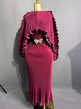 Load image into Gallery viewer, Elegant Pleated Long Dress with Butterfly Belt Women Cape Sleeve Wave Edge Ruffle Evening Party Dress
