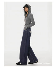 Load image into Gallery viewer, Maden Women's Vintage 12.4oz Washed Denim Jeans Straight Wide-Leg Casual Loose Fit Blue Trousers For Spring and Fall Streetwear
