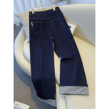 Load image into Gallery viewer, Women's Denim Jeans - Straight Leg with Striped Cuff Detail Classic Five-Pocket Design
