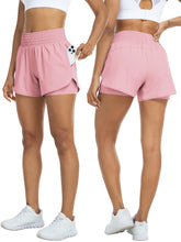 Load image into Gallery viewer, Women's high-waisted athletic shorts for running, yoga, layered design, anti-exposure, fitness, and workout with pockets
