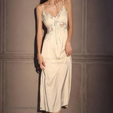 Load image into Gallery viewer, Elegant Female Long Robe Set Nightgown Silky Ice Silk Sleepwear Homewear SEXY Hollow Out Lace Nightdress Lingerie Loungewear

