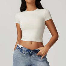 Load image into Gallery viewer, Yoga Shirts Women Sexy Exposing The Navel Short Sleeve Workout Crop Top Gym Top Fitness Running Workout Sport T-shirts Yoga Wear
