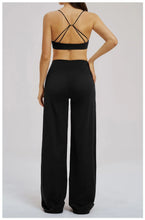 Load image into Gallery viewer, Yoga Set - Backless Bra + Cross Waist Wide Leg Pants Fitness Suit, Jogging Tracksuit Active Wear Workout Loungewear Sports Gym
